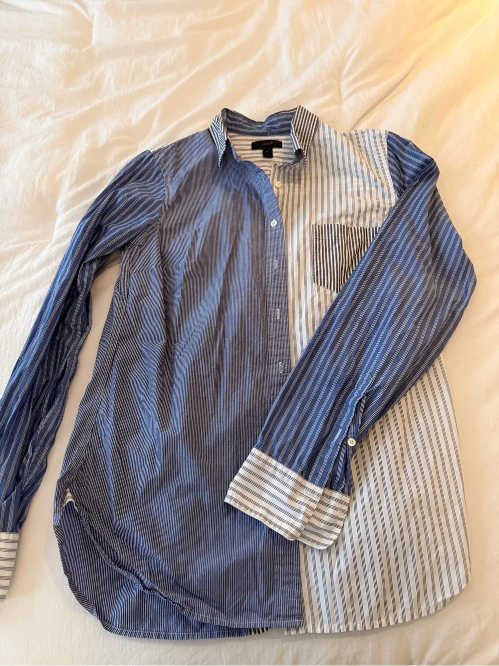 Womens J. Crew Mixed-Stripe Blue Button-Down Shirt